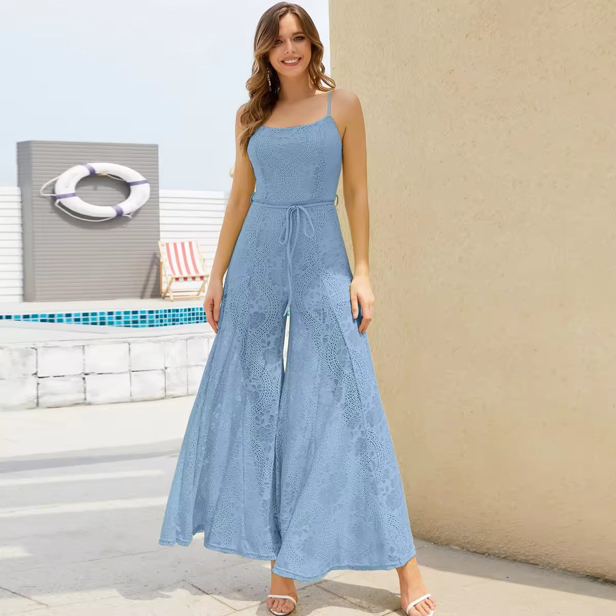 Women's Breathable French Jumpsuit Casual Lace Camisole Dress for Vacation Fashionable Stylish Outfit