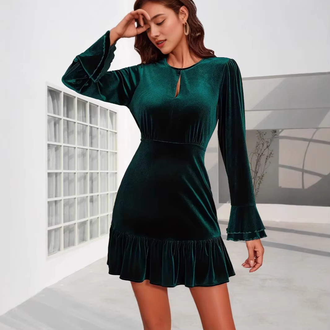 Christmas Velvet Mini Dress Women Elegant Party Gown Formal Evening Luxury Sophisticated New