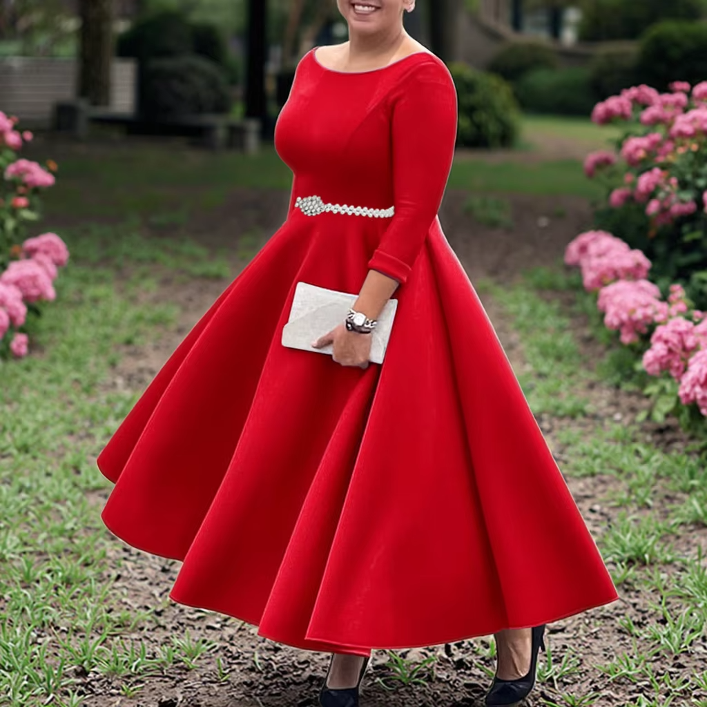 Elegant Evening Dress New European American Solid Color Large Hem Empire A-Line for Parties for Foreign Trade