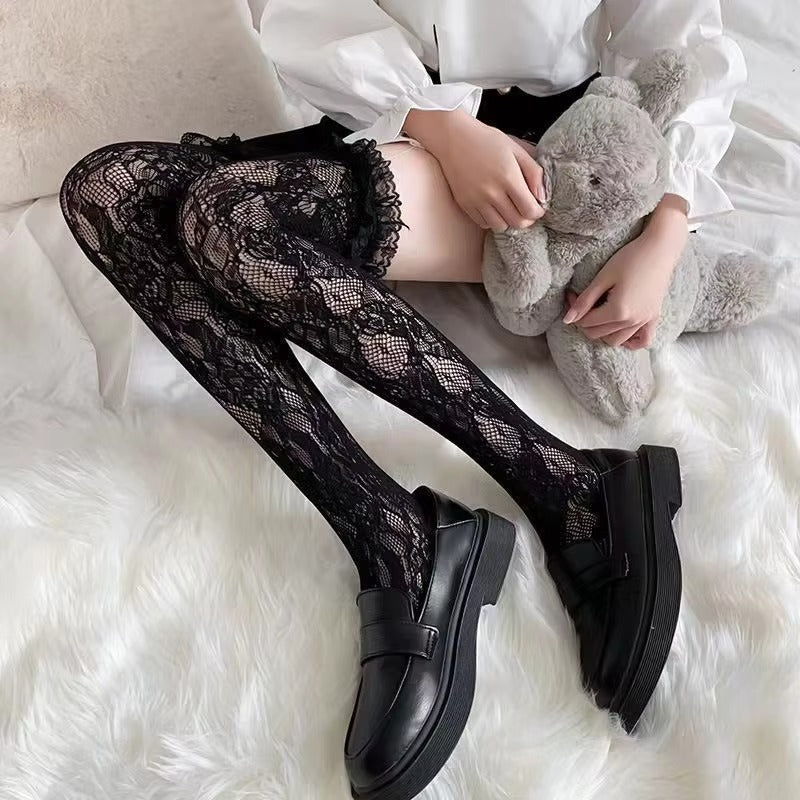 Good Quality Knee High Socks Lace White Frilly Women Socks Summer Breathable Sheer Tulle Kids Lace Cuff Socks for Girls