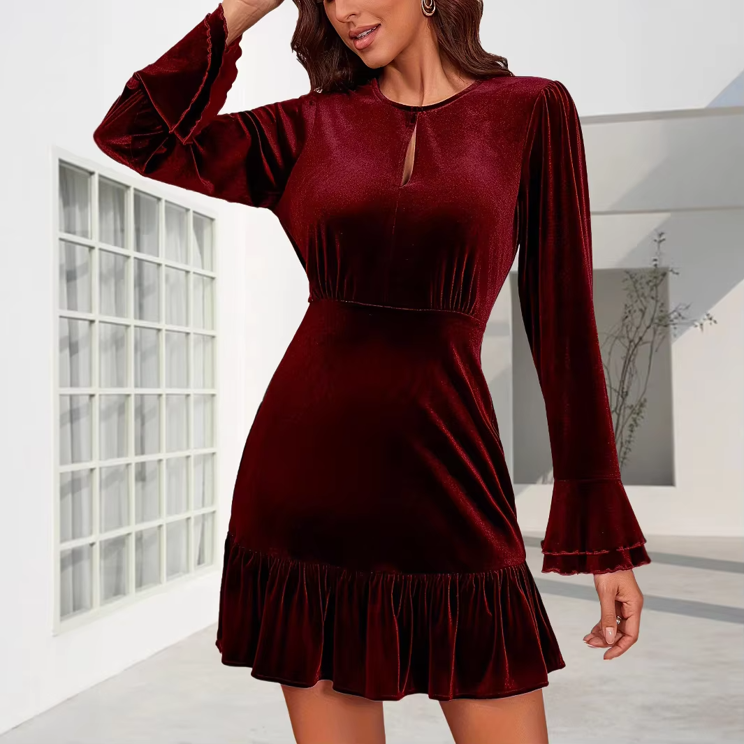Christmas Velvet Mini Dress Women Elegant Party Gown Formal Evening Luxury Sophisticated New