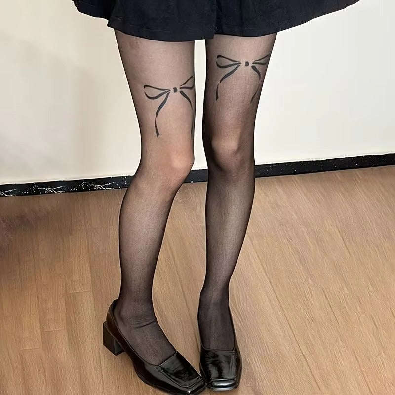 Transparent Bowknot Printing Kpop Mini Dress Stocking Tights for Girls Underwear