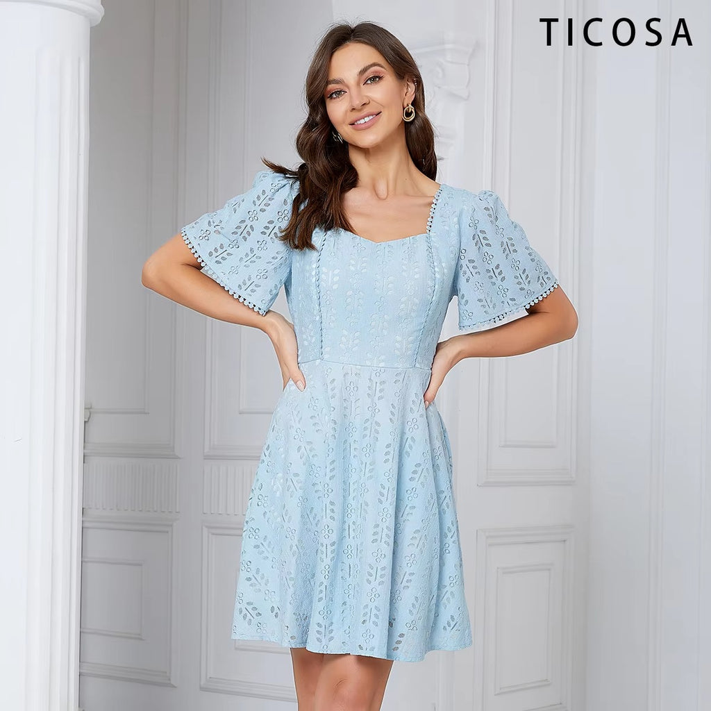 TICOSA Party Dress Sexy Evening Women's Club Dress Plus Size Latest Western Pattern Ladies Evening Lace Dress