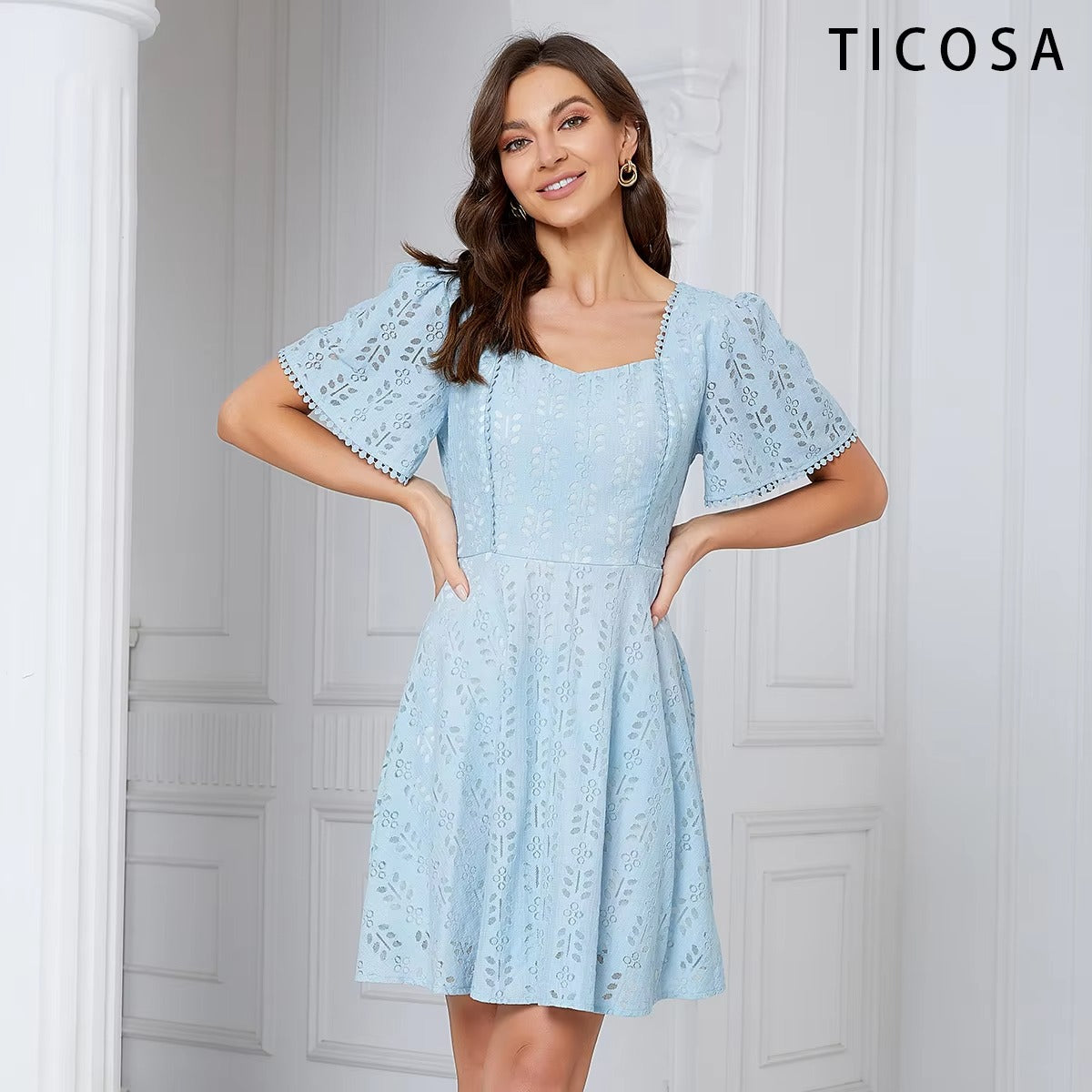 TICOSA Party Dress Sexy Evening Women's Club Dress Plus Size Latest Western Pattern Ladies Evening Lace Dress