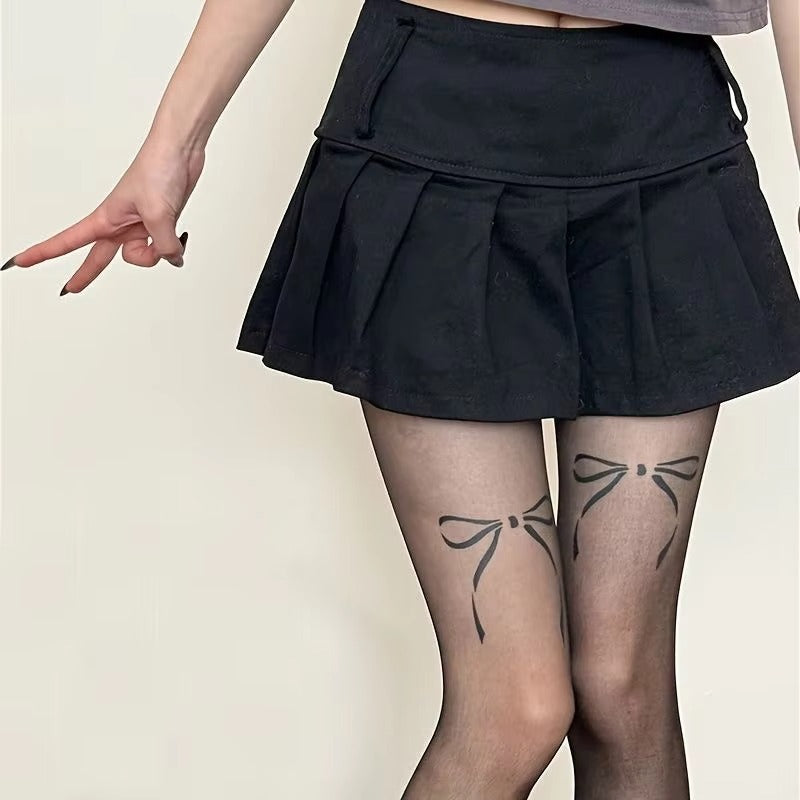 Transparent Bowknot Printing Kpop Mini Dress Stocking Tights for Girls Underwear