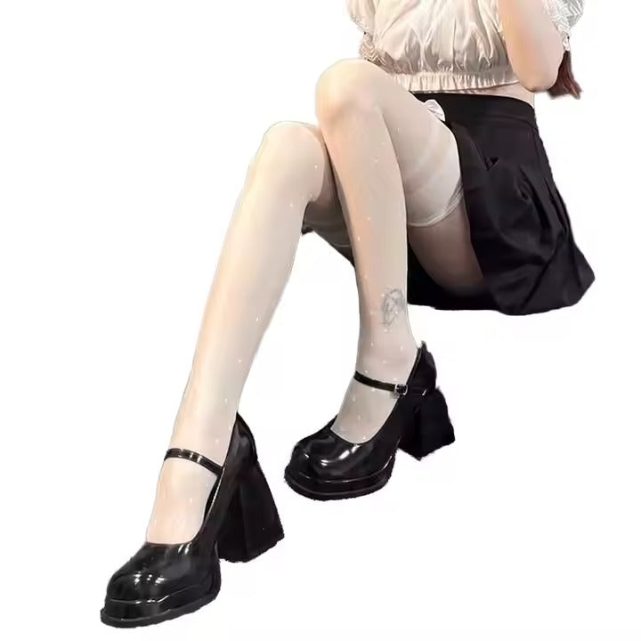 Long Over-The-Knee Bowknot JK Socks Ultra-Thin High Tight See Through Suspender Pantyhose for Sexy Lady
