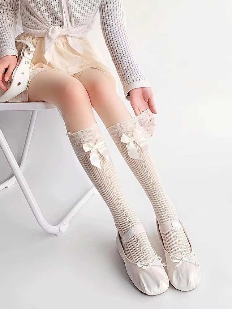 High Quality Unisex Crew Socks for Spring Summer Custom Design Silk Socks With Bow Casual Print Pattern and Custom Logo