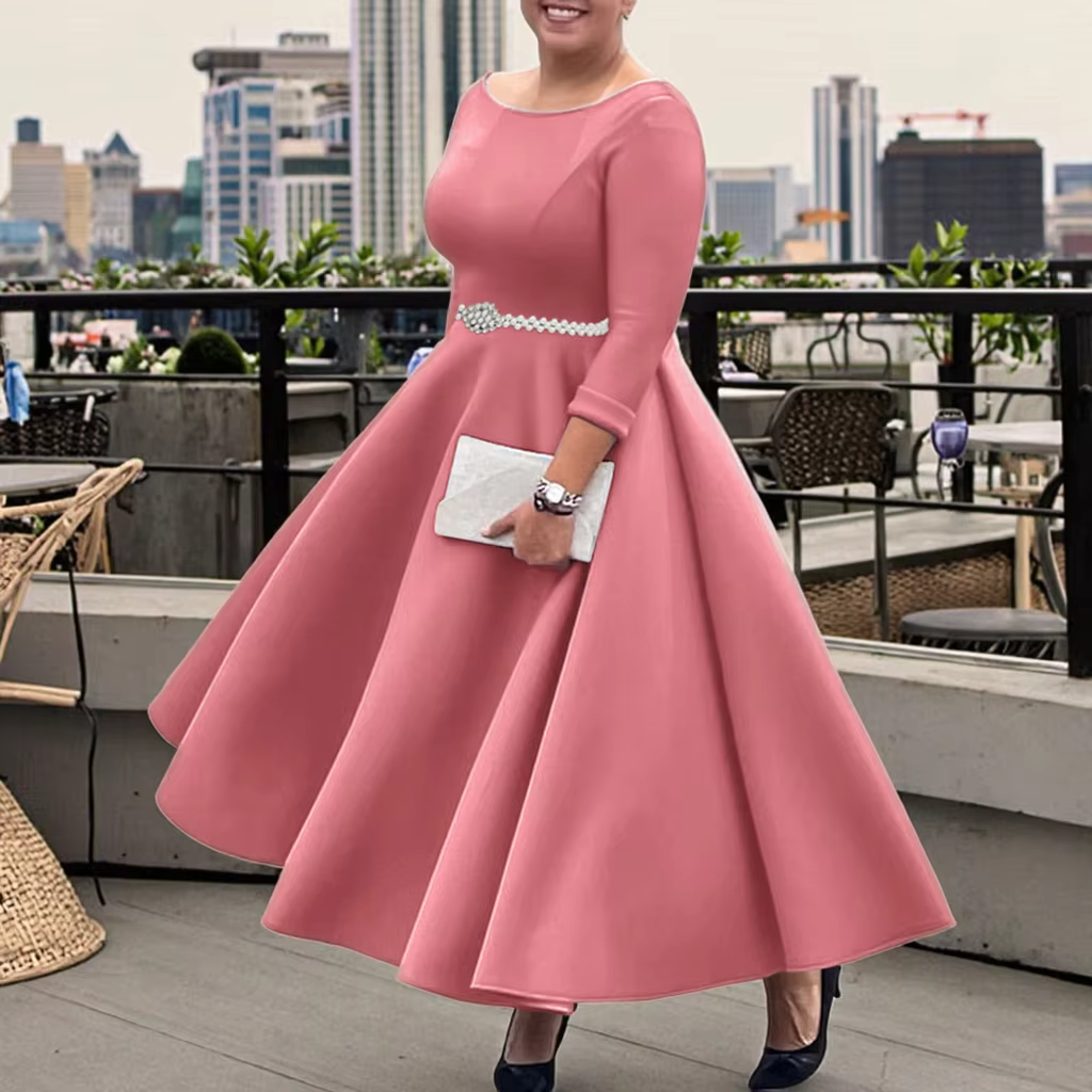 Elegant Evening Dress New European American Solid Color Large Hem Empire A-Line for Parties for Foreign Trade