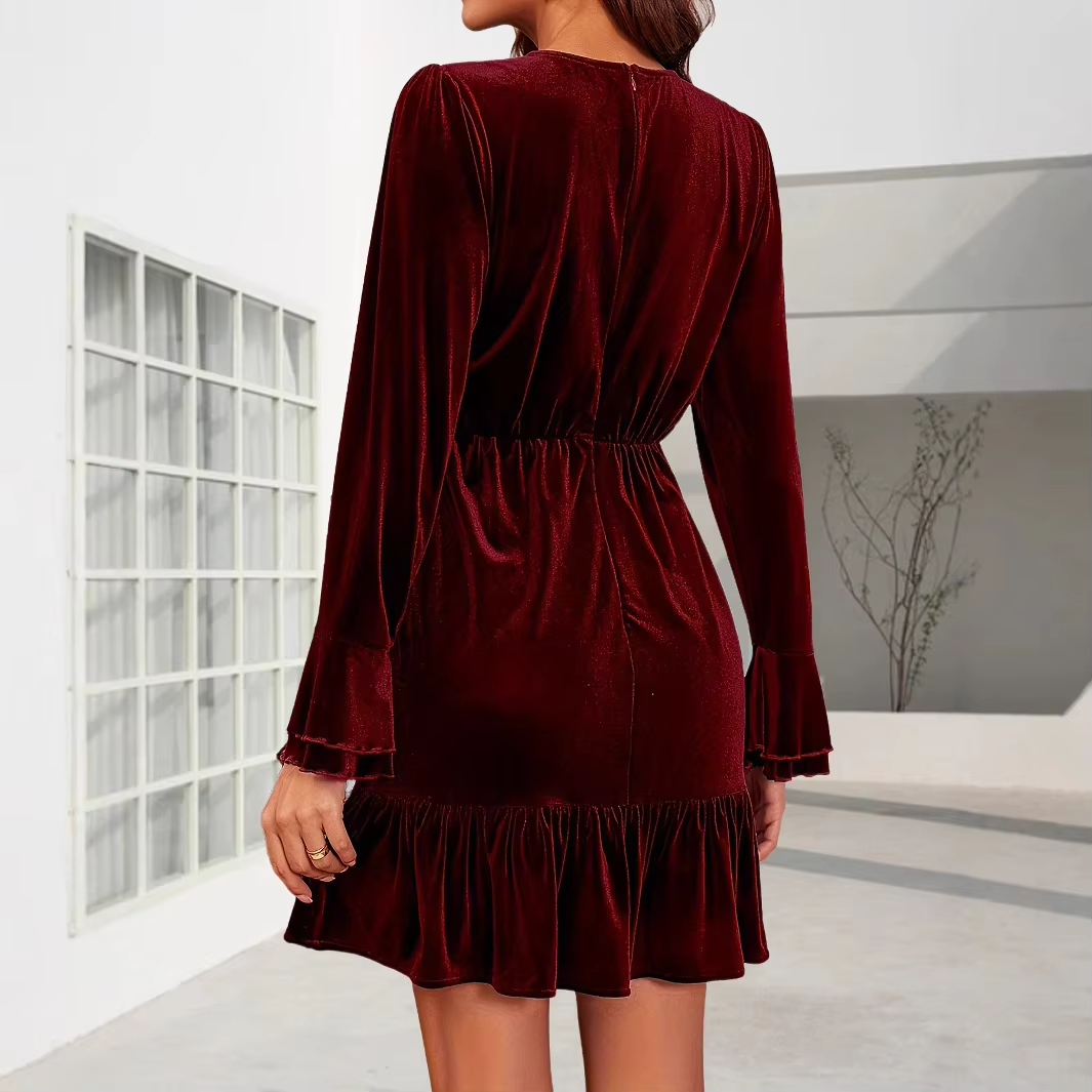 Christmas Velvet Mini Dress Women Elegant Party Gown Formal Evening Luxury Sophisticated New