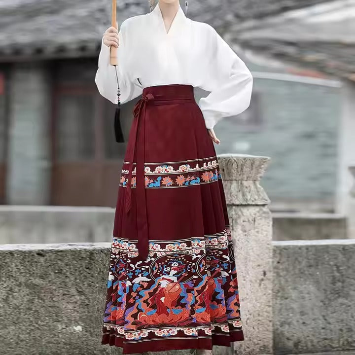 Wholesale Women Clothing Dress Horse Faced Skirts Chinese Style Red Half Skirts With Chinese Style