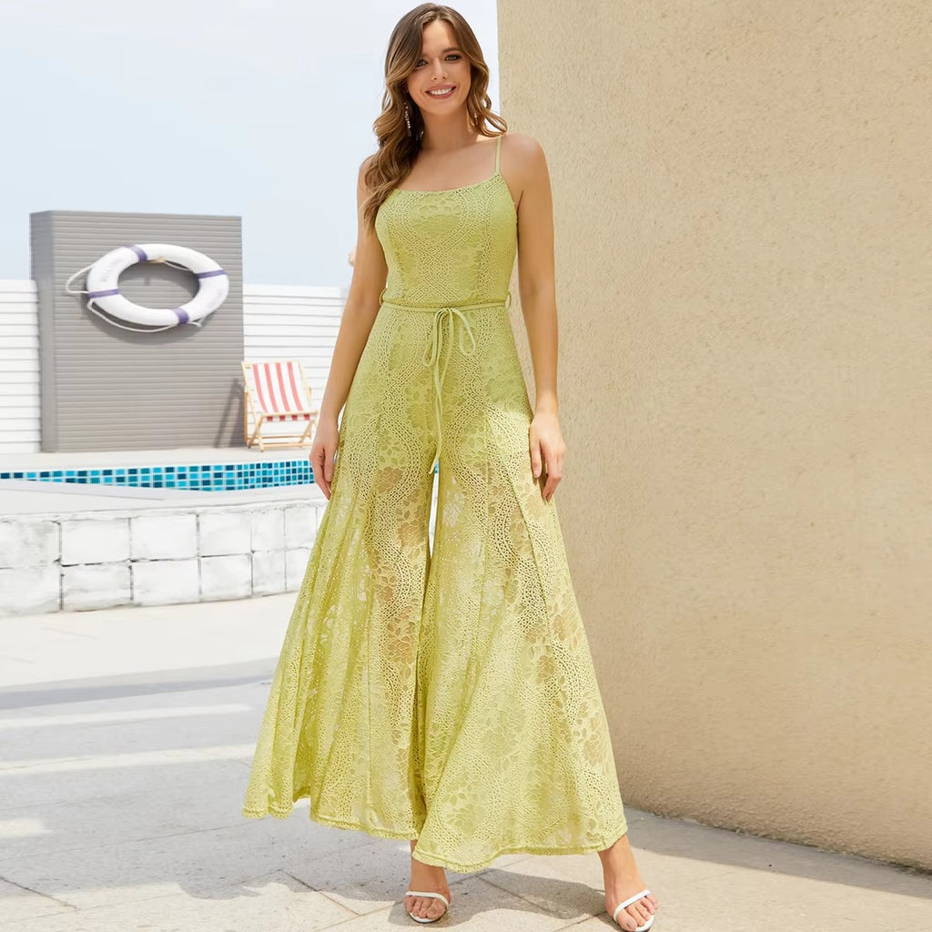 Women's Breathable French Jumpsuit Casual Lace Camisole Dress for Vacation Fashionable Stylish Outfit