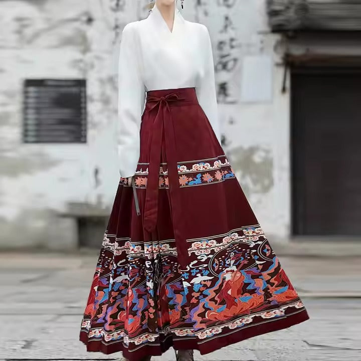 Wholesale Women Clothing Dress Horse Faced Skirts Chinese Style Red Half Skirts With Chinese Style