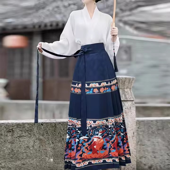 Wholesale Women Clothing Dress Horse Faced Skirts Chinese Style Red Half Skirts With Chinese Style