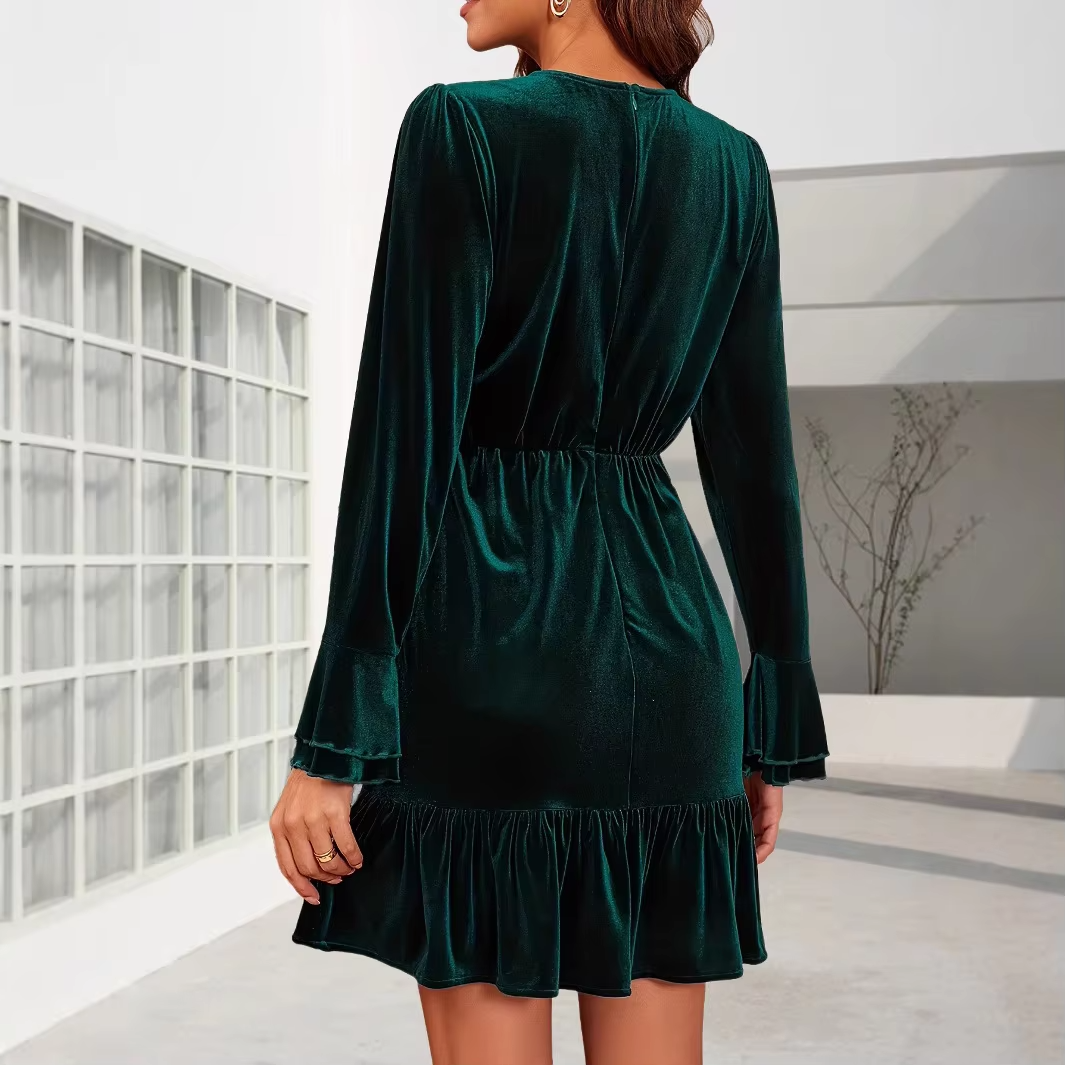 Christmas Velvet Mini Dress Women Elegant Party Gown Formal Evening Luxury Sophisticated New