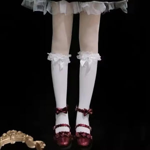 32cm JK Uniform Preppy Style Thin Velvet Tube Socks Cute Ladies Tights Lace Top White Opaque Hosiery Spandex Nylon Sizes Girls
