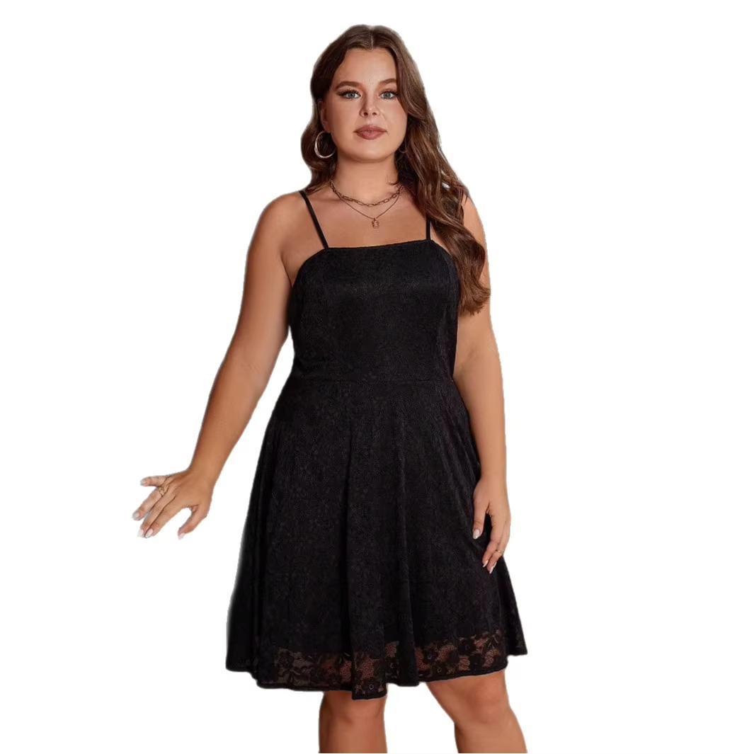 Ready to Ship Wholesale Plus Size Lace Dress Women Sexy Strappy Floral Summer Casual Dress