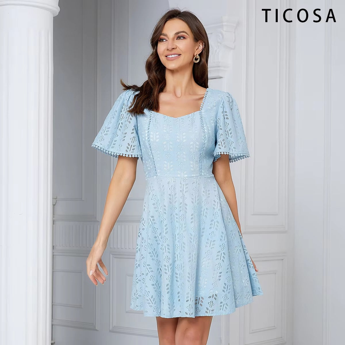 TICOSA Party Dress Sexy Evening Women's Club Dress Plus Size Latest Western Pattern Ladies Evening Lace Dress