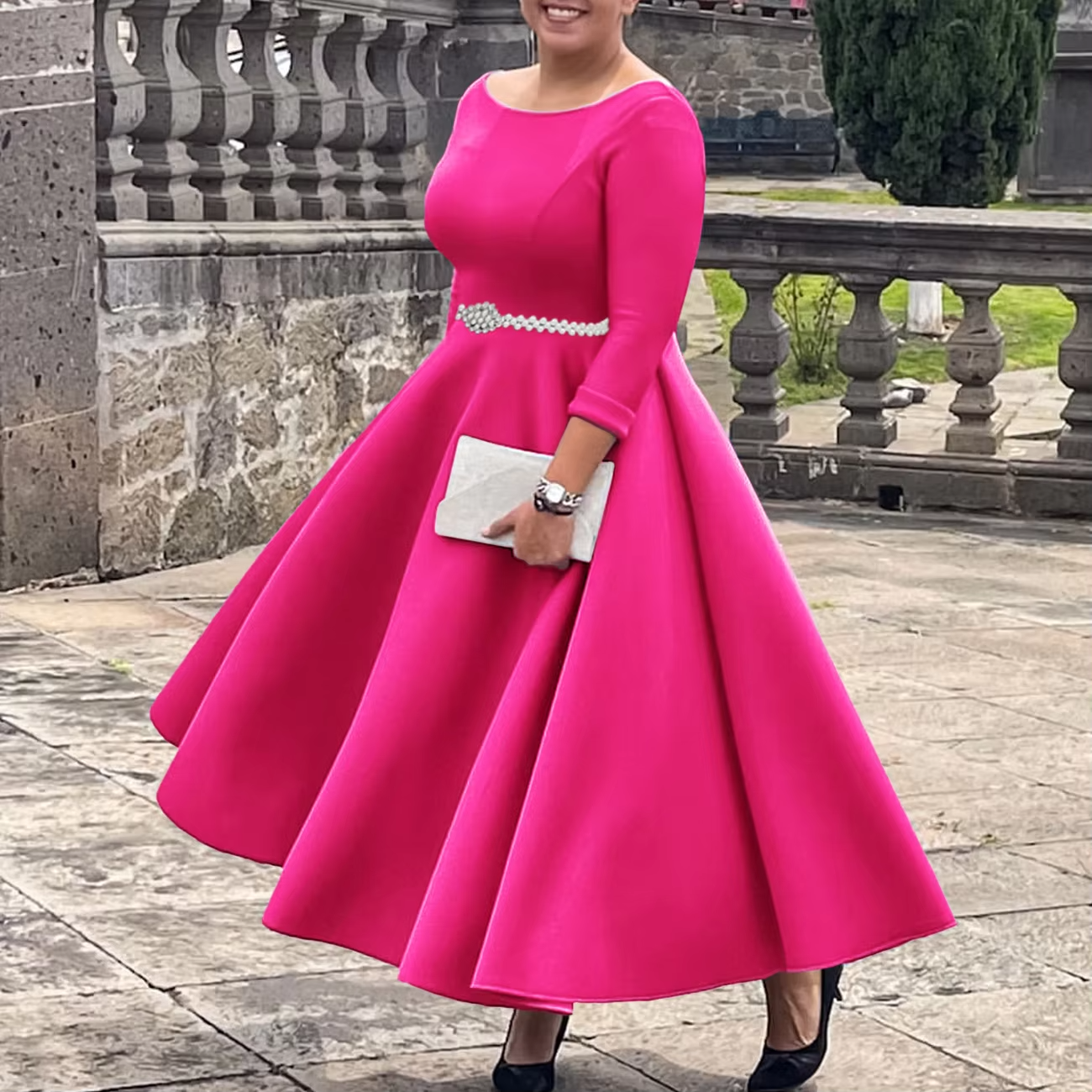 Elegant Evening Dress New European American Solid Color Large Hem Empire A-Line for Parties for Foreign Trade