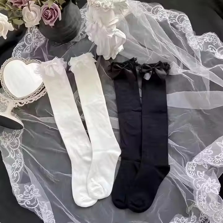 32cm JK Uniform Preppy Style Thin Velvet Tube Socks Cute Ladies Tights Lace Top White Opaque Hosiery Spandex Nylon Sizes Girls