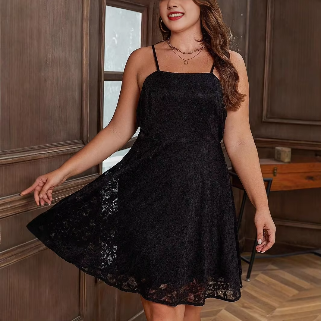 Ready to Ship Wholesale Plus Size Lace Dress Women Sexy Strappy Floral Summer Casual Dress