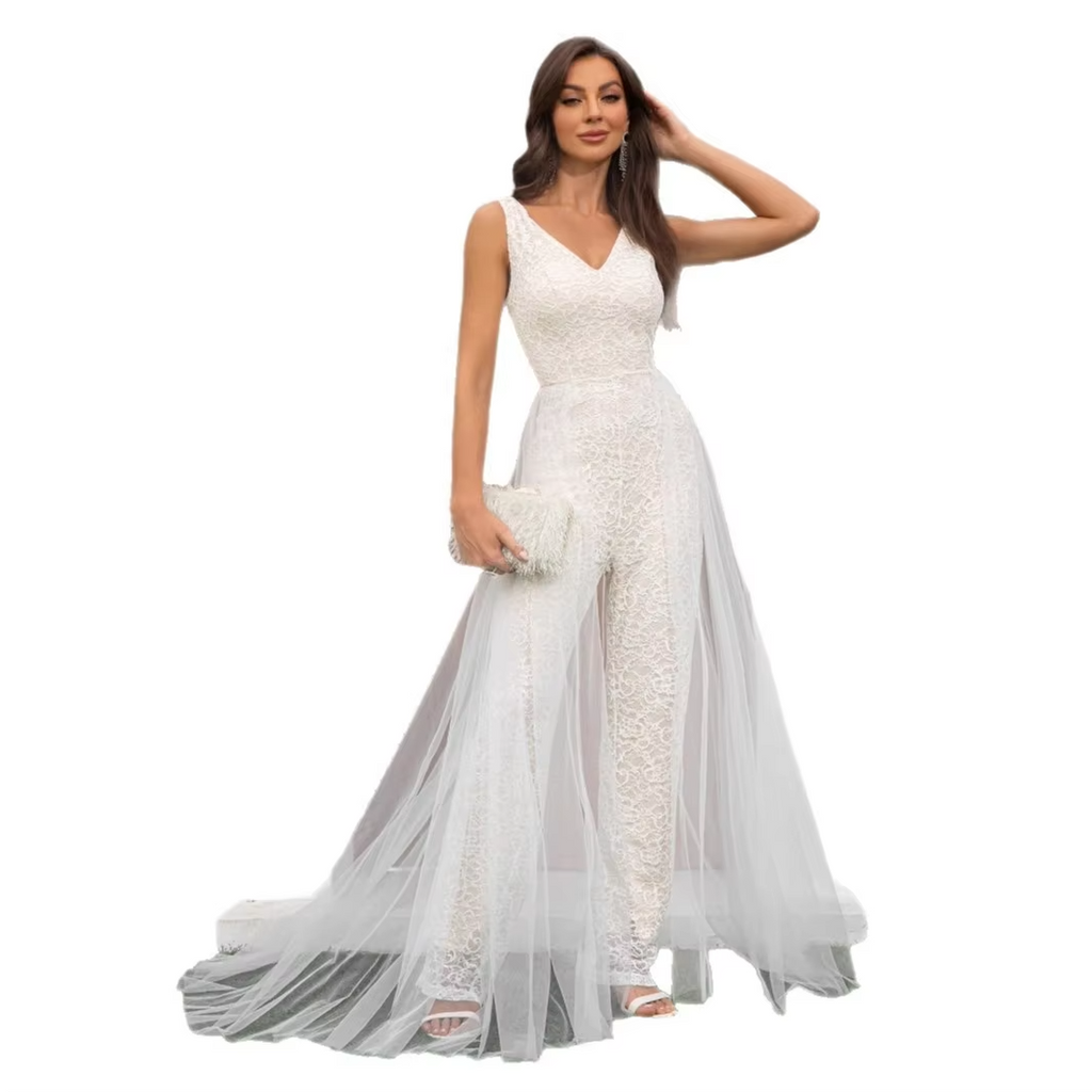 Women's Vintage Jumpsuit Cross-Border Fashion Slim Sexy Lace Splicing Mesh Sleeveless Empire Solid