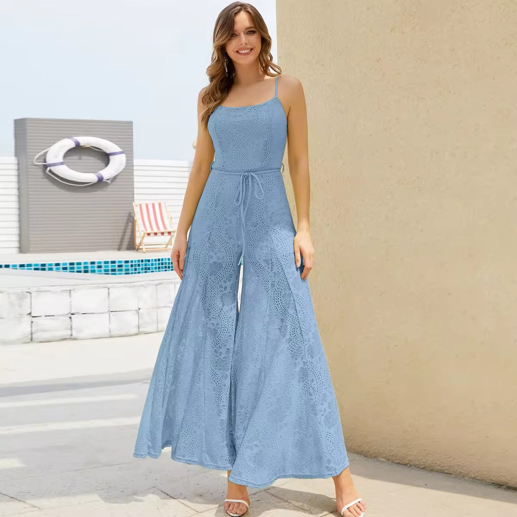 Women's Breathable French Jumpsuit Casual Lace Camisole Dress for Vacation Fashionable Stylish Outfit